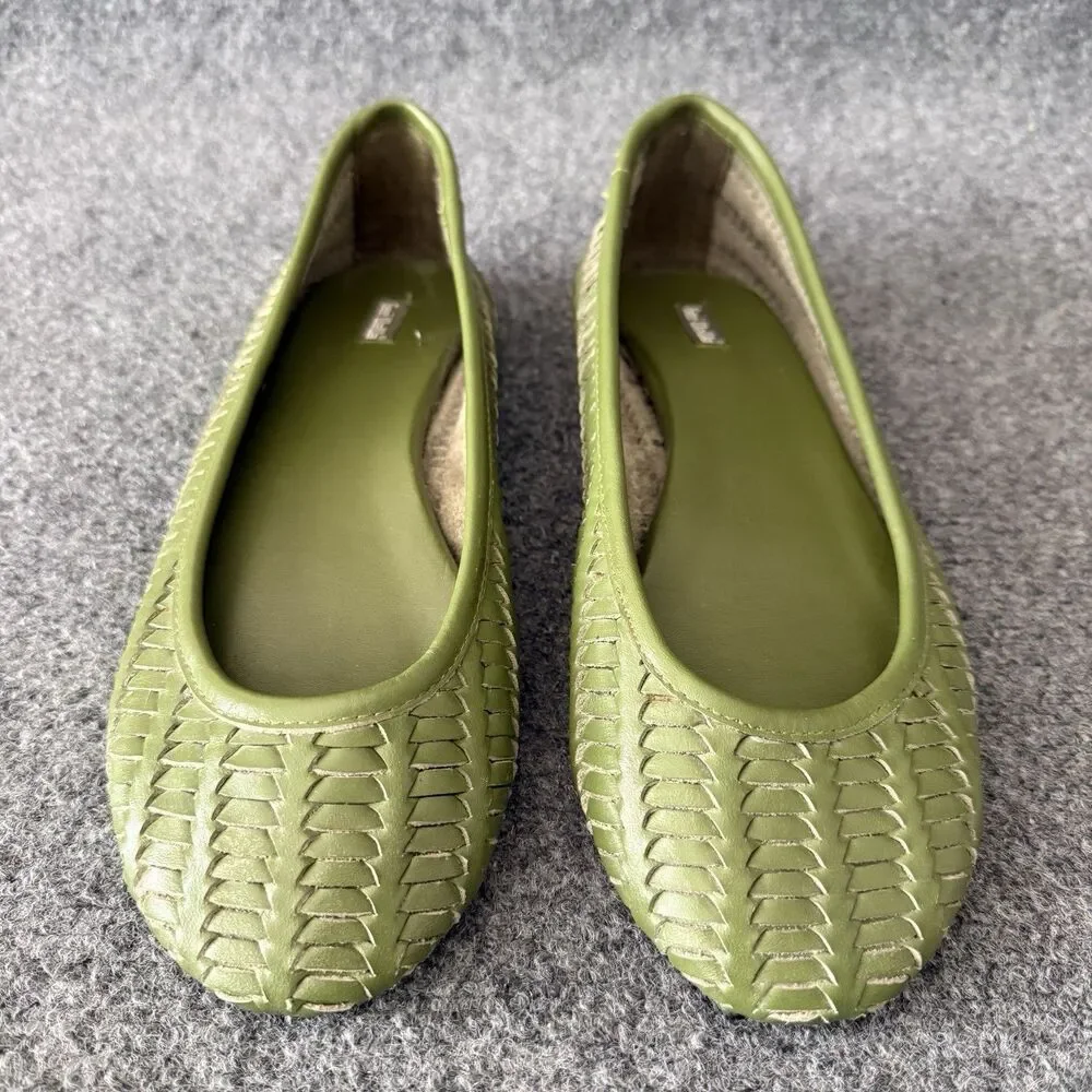 Gee WaWa Olive Green Woven Leather Round Toe Ballet Flats Comfort Shoes 9.5
